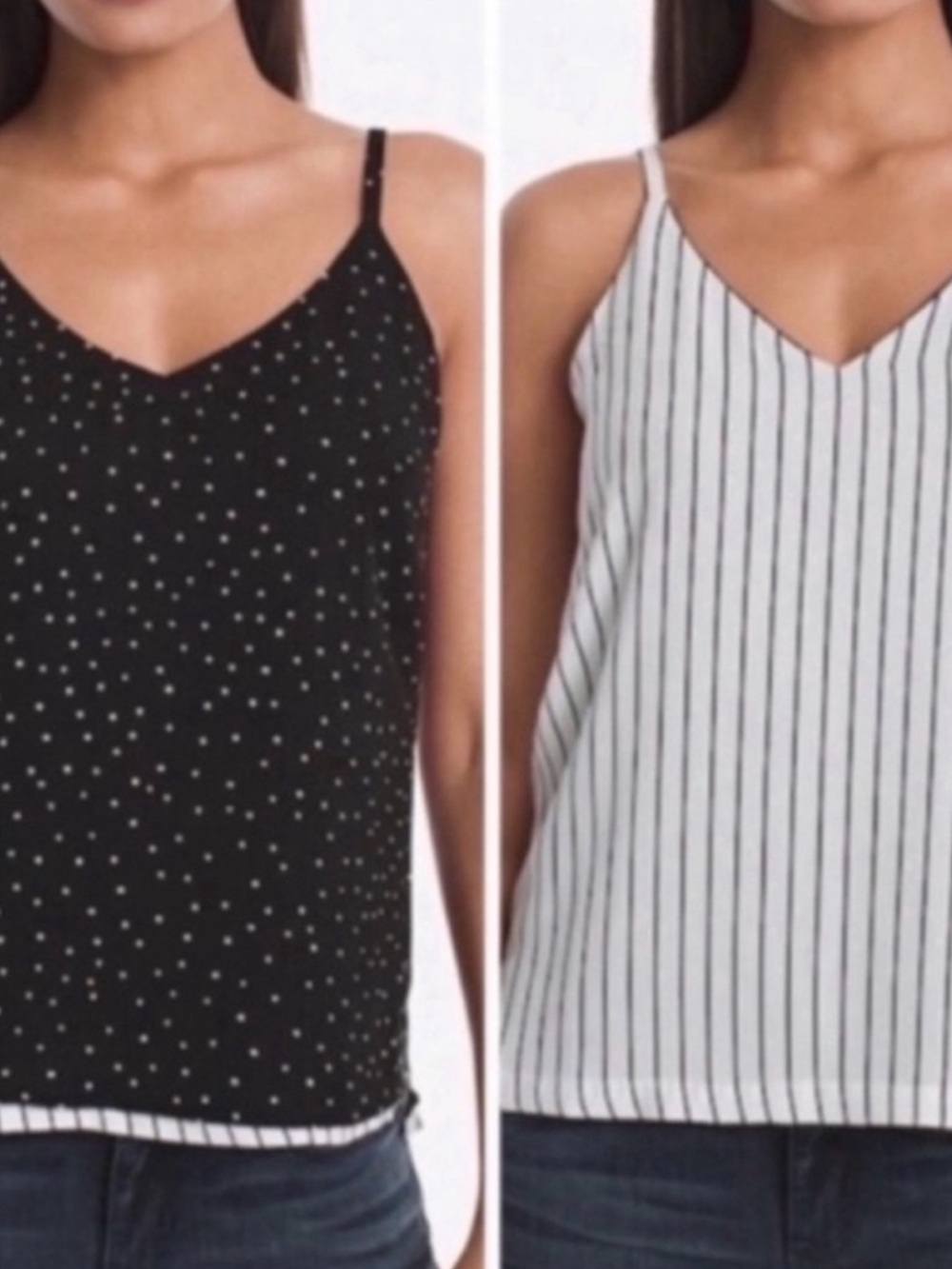 WHBM Reversible Camisole Top V-neck Polka Dots and Stripes Black White Size S